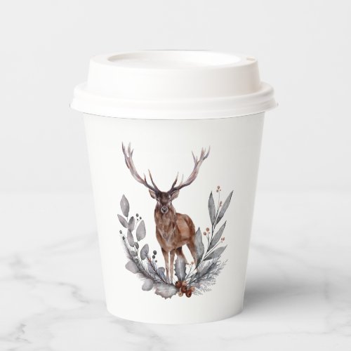 Stag Holly Berries Leaves Grunge Background Paper Cups