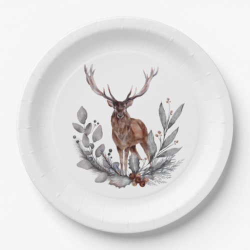 Stag Holly Berries Leaves  Paper Plates