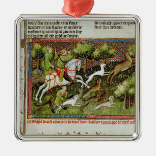 Stag Hunting, from the Livre de la Chasse Metal Ornament