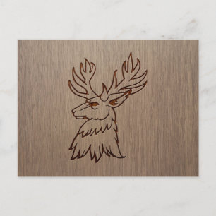 Stag illustration engraved on wood design postcard
