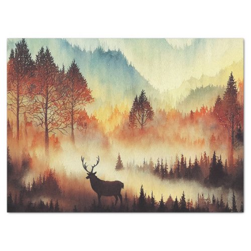 Stag in a misty forest decoupage tissue paper