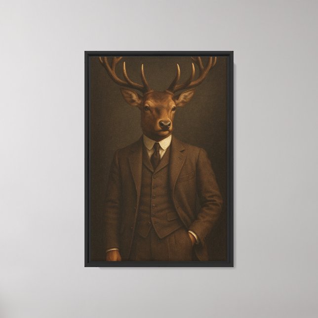 Stag in Brown Suit Portrait Canvas Print (Front)