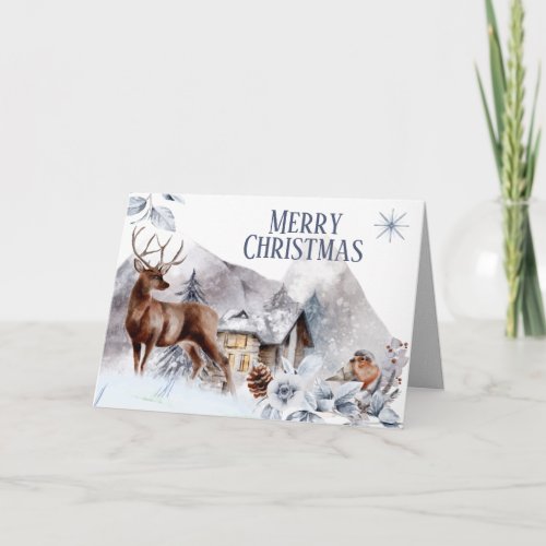 Stag in country forest log cabin bird DIY wishes Card
