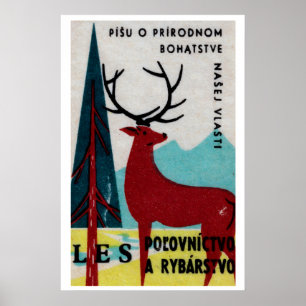Stag in Forest - Matchbox Print - Czech Wall Art