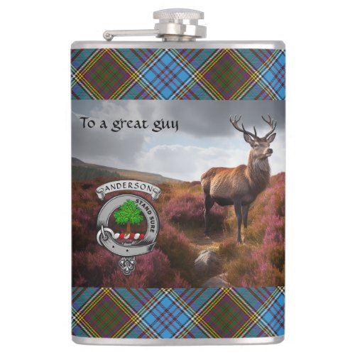 Stag in Heather wAnderson Badge Personalized Flask