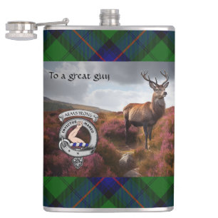 Stag in Heather w/Armstrong Badge Personalized    Flask