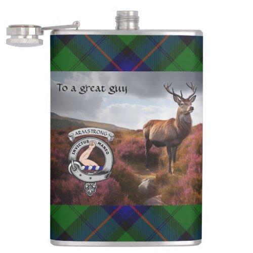 Stag in Heather wArmstrong Badge Personalized    Flask