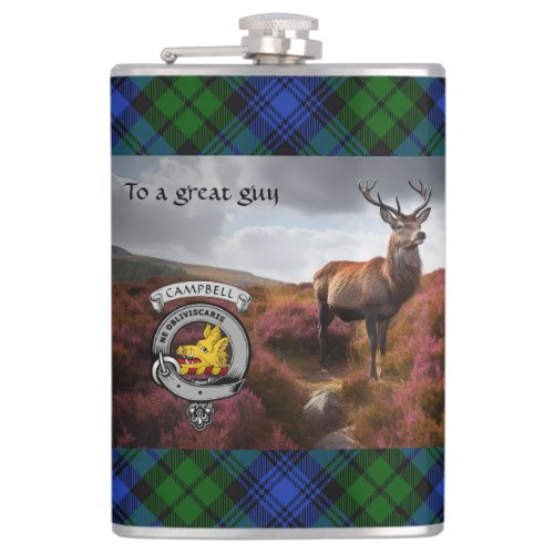 Stag in Heather wCampbell Badge Personalized Flask