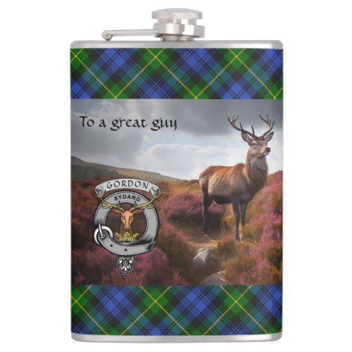 Stag in Heather wGordon Badge Personalized Flask