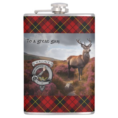 Stag in Heather wWallace Badge Personalized Flask