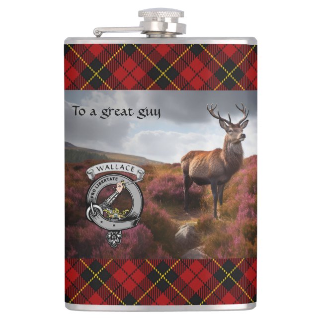 Stag in Heather w/Wallace Badge Personalized Flask (Front)