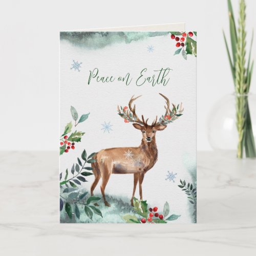 Stag in Snowy Forest Personalized Card