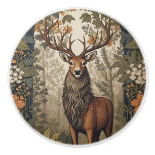 Stag In the Forest William Morris Inspired  Ceramic Knob