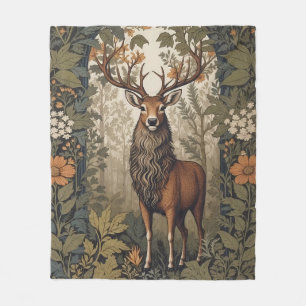 Stag In the Forest William Morris Inspired Fleece Blanket