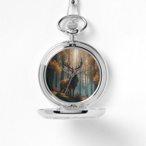 Stag In The Majestic Woods Pocket Watch Design