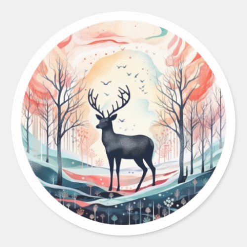 Stag in the Snow Sticker _ Christmas Festive