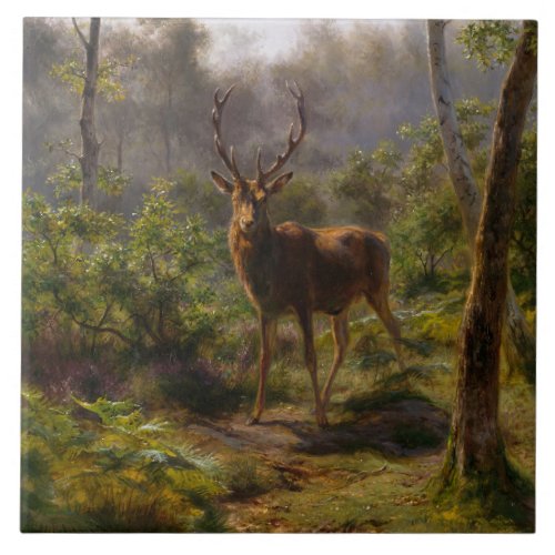 Stag Male Deer in the Woods by Rosa Bonheur Ceramic Tile