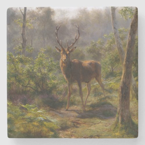 Stag Male Deer in the Woods by Rosa Bonheur Stone Coaster