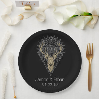 Stag Mandala Personalized Wedding Paper Plates