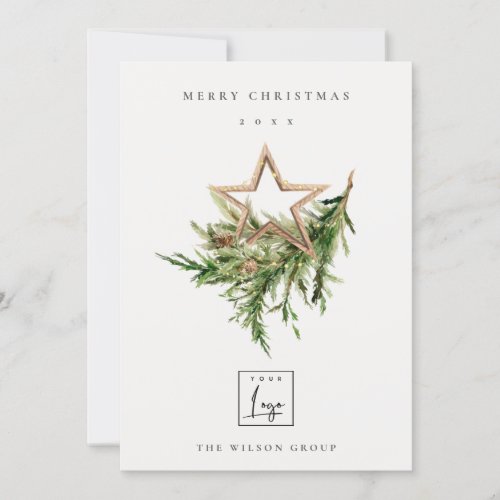 Stag Marsala Foliage Wreath Merry Christmas Logo Holiday Card