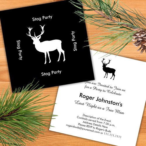 Stag Night _ Bachelor or Stag Party Black White Invitation