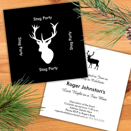Stag Night _ Bachelor or Stag Party Black White Invitation