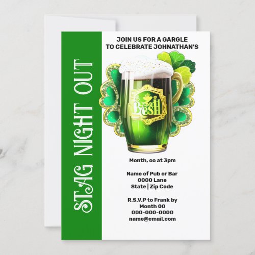 Stag night out Irish beer shamrock clover fun Invitation