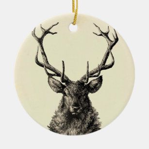 Stag Print, Deer Print, Vintage, Scandinavian Ceramic Ornament
