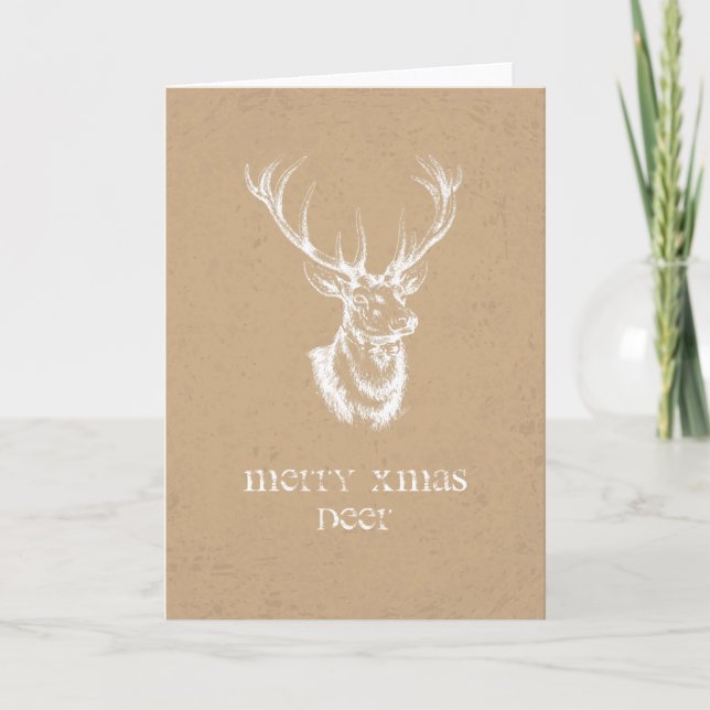 Stag Print Merry Xmas Deer Personalized Card (Front)