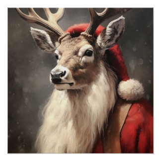 STAG Quirky Vintage Portrait Christmas Animal Poster