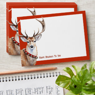 Stag Reindeer Red Bell Collar Holiday Envelope