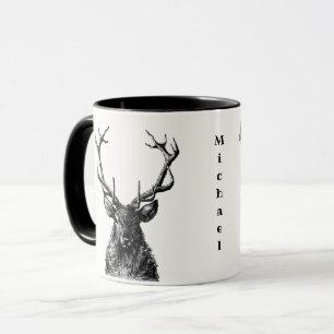 Stag Reindeer Rustic Black & White Mug