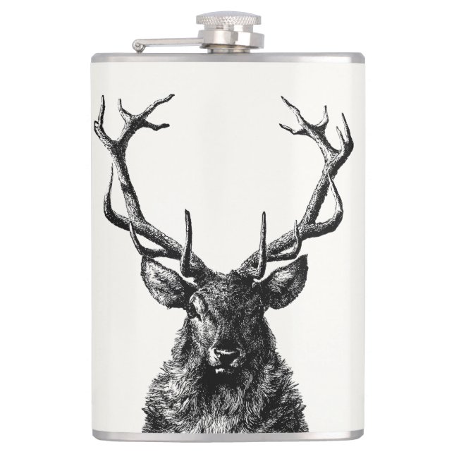 Stag Reindeer Rustic Flask (Front)