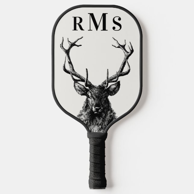 Stag Reindeer Rustic Monogram Pickleball Paddle (Front)