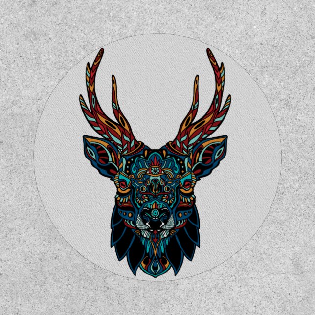 Stag Reindeer Tribal Mandala Huichol Art Patch (Front)