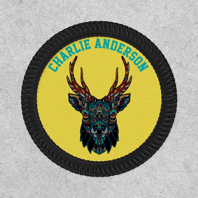 Stag Reindeer Tribal Mandala Huichol Art Patch (Front)
