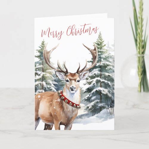 Stag Reindeer Woodland Merry Christmas Holiday Card