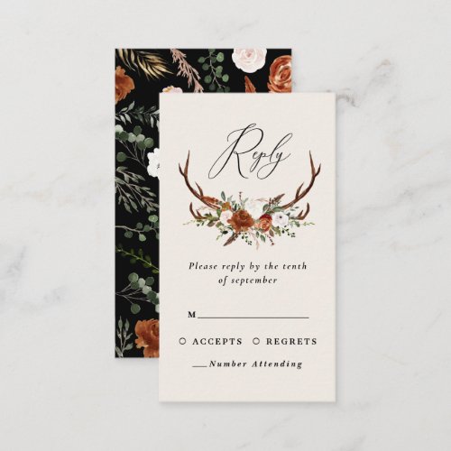 Stag rust black chic floral elegant wedding budget enclosure card