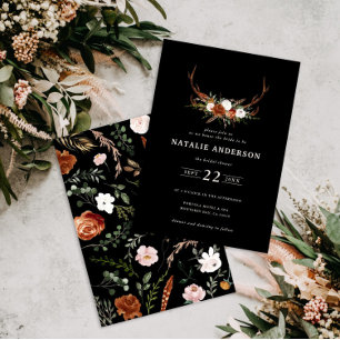 Stag rust terracotta floral rustic bridal shower invitation