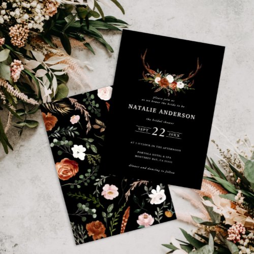 Stag rust terracotta floral rustic bridal shower invitation