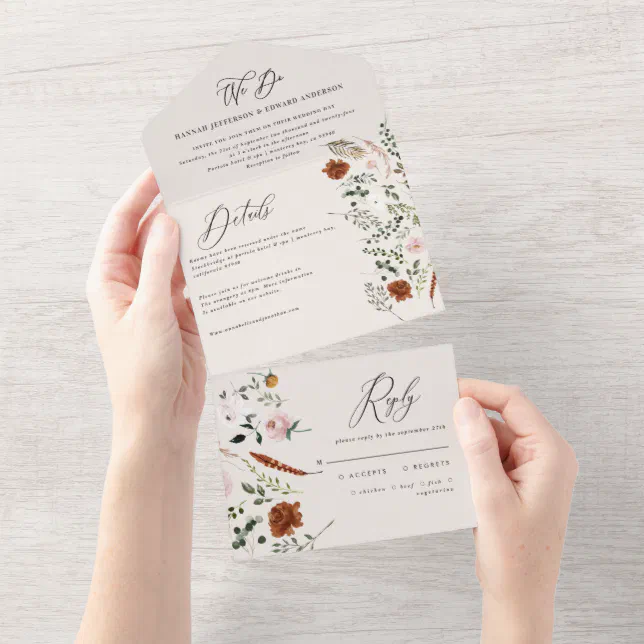 stag rust terracotta floral rustic elegant all in all in one invitation ...