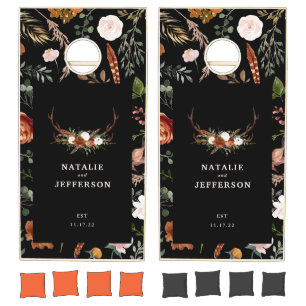 Stag rust terracotta floral rustic elegant modern  cornhole set