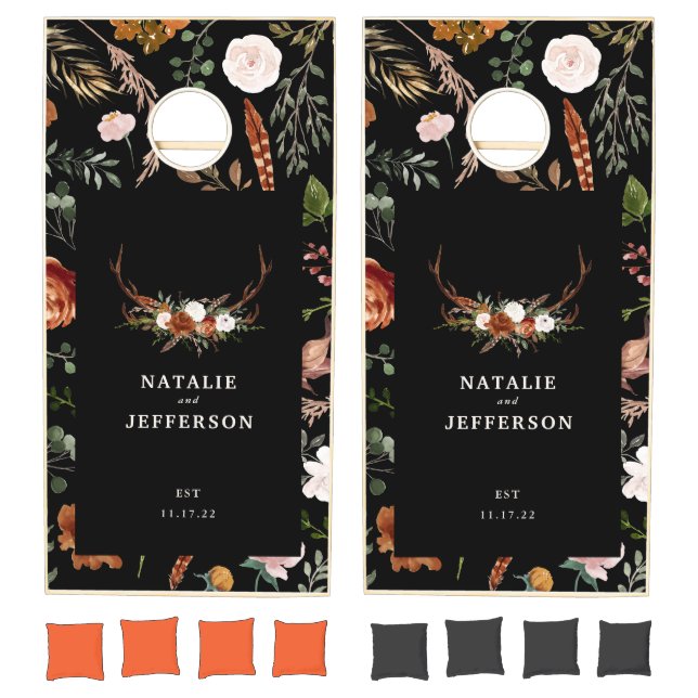 Stag rust terracotta floral rustic elegant modern  cornhole set (Set)