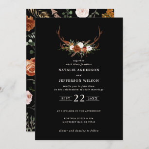 Stag rust terracotta floral rustic elegant modern invitation