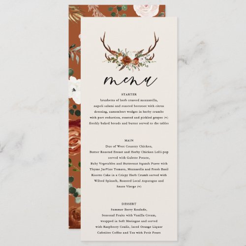 Stag rust terracotta floral rustic elegant modern  menu