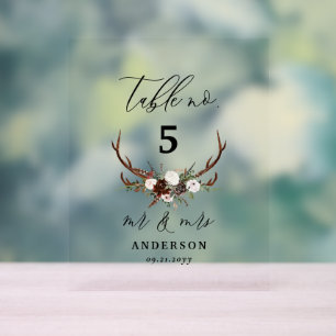 Stag rustic barn wedding mr & mrs table number acrylic sign