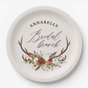 Stag rustic black rust botanical bridal brunch paper plates