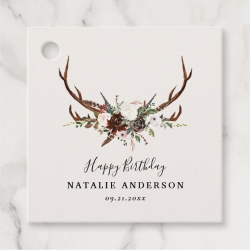 Stag rustic botanical fall barn birthday party  favor tags
