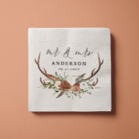 Stag rustic botanical wedding mr and mrs script napkins