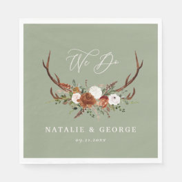Stag rustic botanical wedding sage green floral napkins